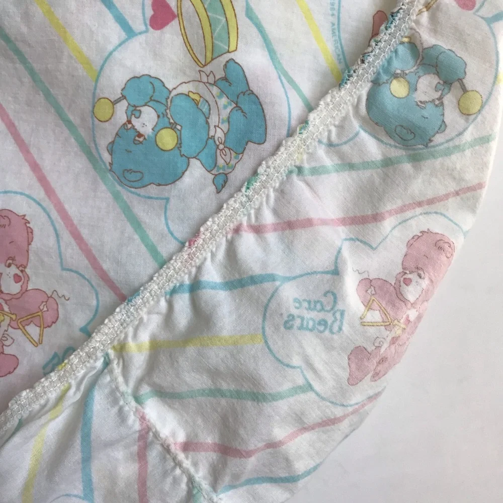 Care Bears Vintage Musical Notes Striped Crib Sheet Made in USA